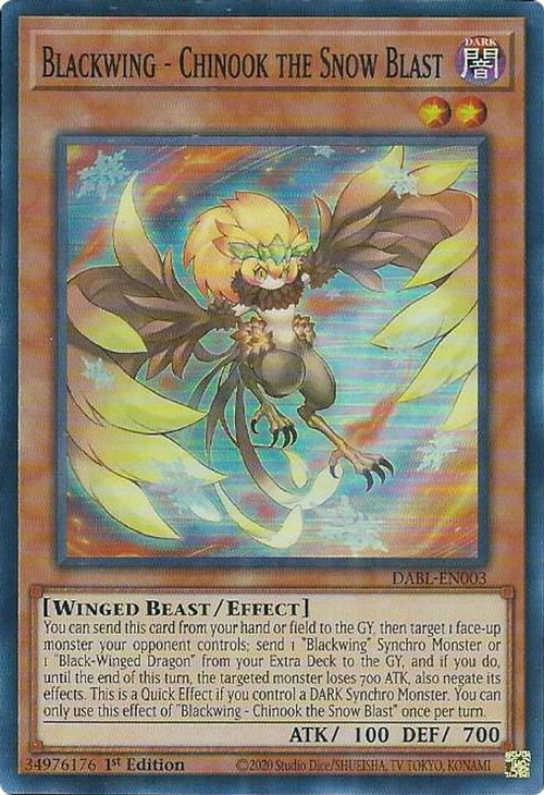 YuGiOh Darkwing Blast Super Rare Blackwing - Chinook the Snow Blast DABL-EN003 YuGiOh Darkwing Blast Super Rare Blackwing - Chinook the Snow Blast DABL-EN003