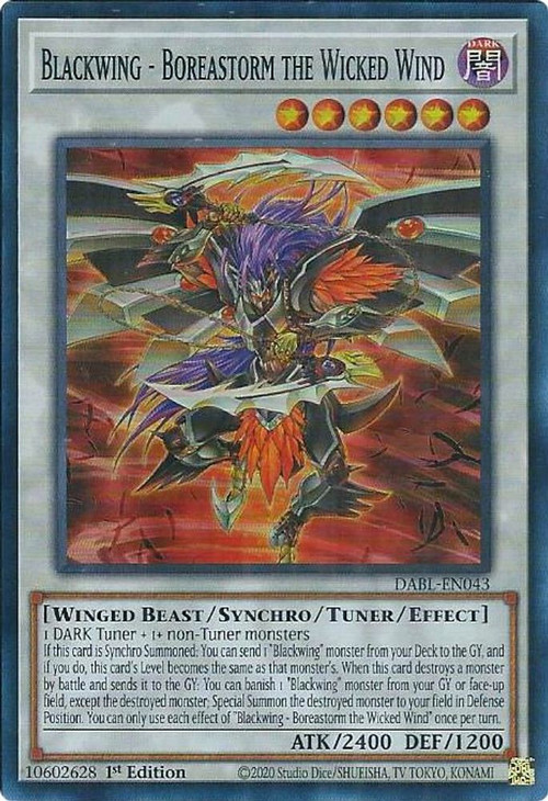 YuGiOh Darkwing Blast Single Card Super Rare Blackwing - Boreastorm the Wicked Wind DABL-EN043 - ToyWiz YuGiOh Darkwing Blast Single Card Super Rare Blackwing - Boreastorm the Wicked Wind DABL-EN043 - ToyWiz