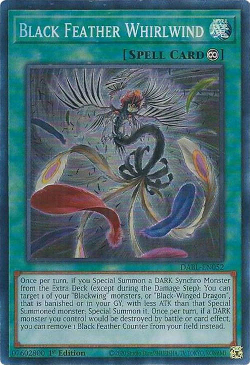 yugioh darkwing blast card list Single Super Rare Black Feather Whirlwind DABL-EN052 Expand your collection and enhance your strategies with the Yugioh Darkwing Blast Booster. YuGiOh Darkwing Blast Price Guide