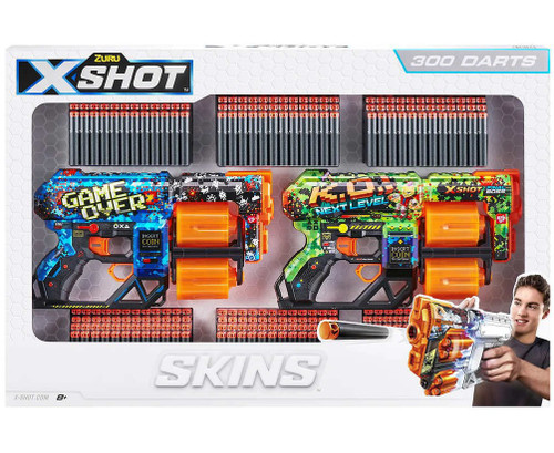 X-Shot Skins Malice Dread – Blaster à Fléchettes Mousse 12 Coups, 7 Skins Uniques, Portée 27 M, Air Pocket Technology