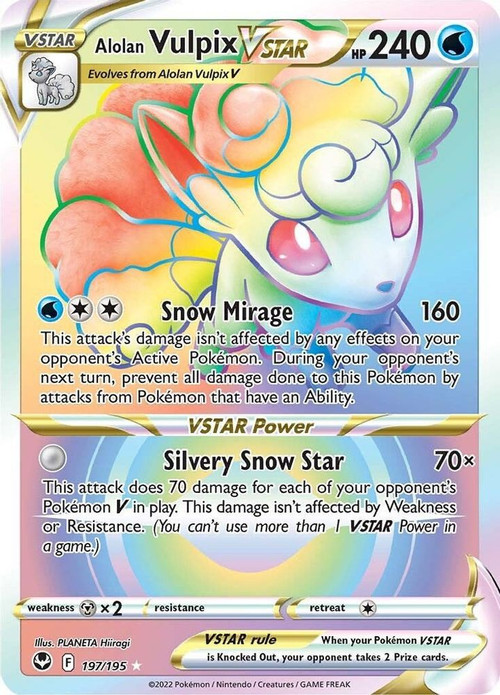 rare vulpix pokemon card Alolan VStar - 197/195 Hyper Secret Rainbow Evolves from null Type Pokemon - Alolan Vulpix Vstar
