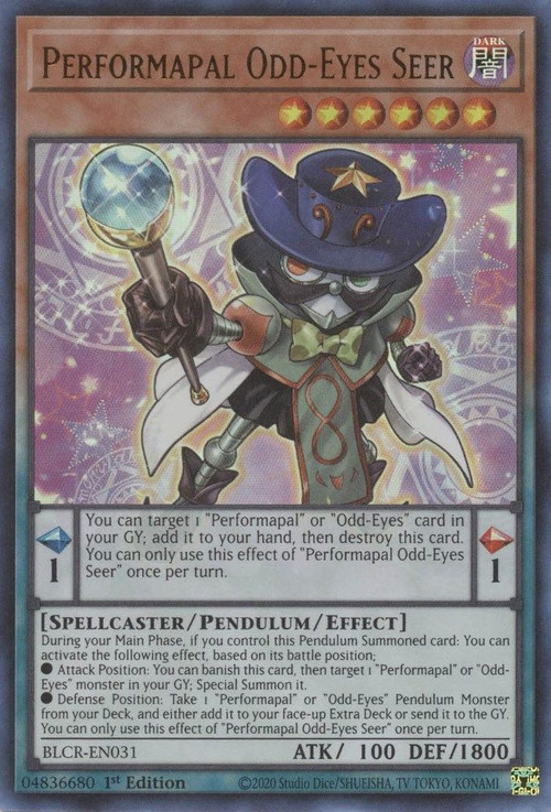 odd eyes cards yugioh Battles of Legend Crystal Revenge Single Card Ultra Rare Performapal Odd-Eyes Seer BLCR-EN031 You can make that opponents monster lose 100 ATK for each Performapal and Odd Odd-Eyes Rebellion Dragon - Yu-Gi-Oh!