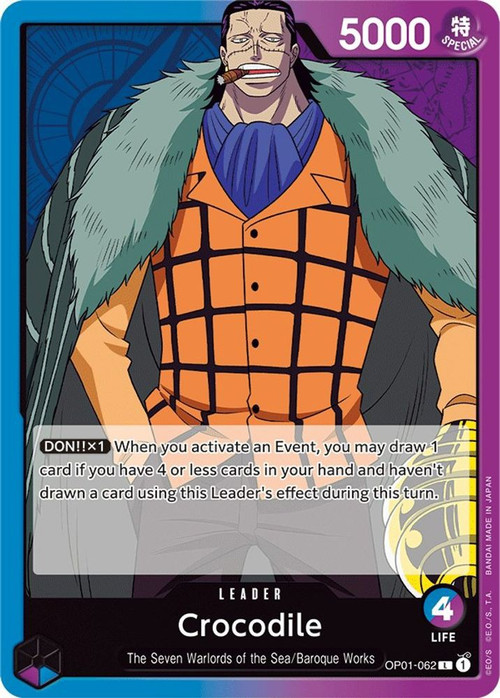 One Piece Trading Card Game Romance Dawn Single Card Leader Crocodile OP01-062 - ToyWiz One Piece Trading Card Game Romance Dawn Single Card Leader Crocodile OP01-062 - ToyWiz