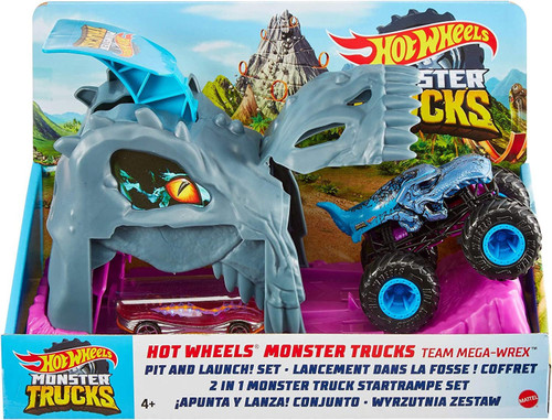 Hot Wheels Monster Trucks Pit Launch Team Mega-Wrex 164 Set Mattel