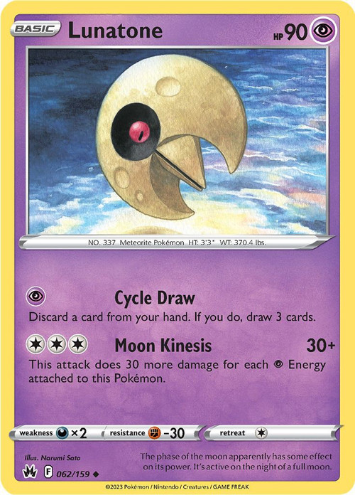 Pokemon Trading Card Game Crown Zenith Single Card Uncommon Lunatone 62 - ToyWiz Pokemon Trading Card Game Crown Zenith Single Card Uncommon Lunatone 62 - ToyWiz