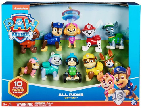 Paw Patrol 10th Anniversary All Paws Figure 10-Pack Chase, Marshall, Rocky,  Rubble, Zuma, Skye, Everest, Tracker, Rex Liberty Spin Master - ToyWiz