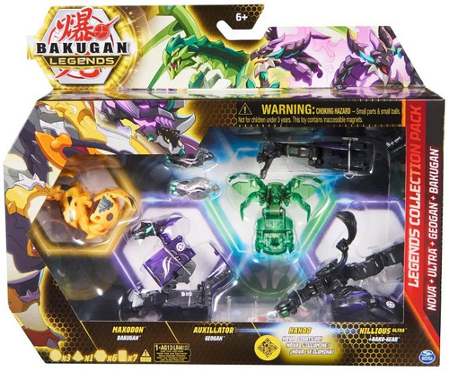 Bakugan Legends Collection 4-Pack, Maxodon Bakugan, Montrapod Geogan, Trox  Nova, Dragonoid X Auxillataur Ultra