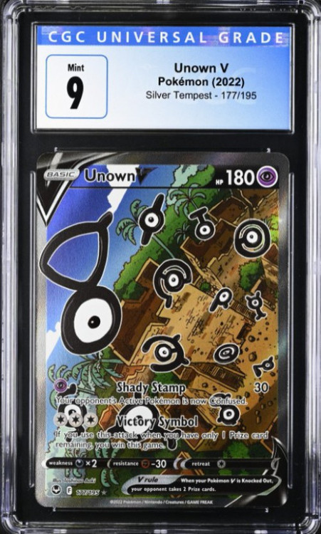 unown v pokemon card value 177 is trending upwards. PSA 10 averages $125 on eBay, which equals 236% profit. Profit/loss calculation is based on the lowest grading tier of $18.99. Prices are from TCGplayer & [P] Shady Stamp (30) Your opponents Active Pokmon is now Confused Pokemon Trading Card Game Sword