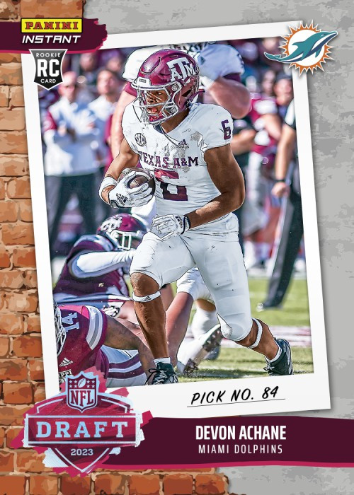 NFL Miami Dolphins 2023 Instant Draft Night Football Single Card Devon Achane DN6 Rookie Card