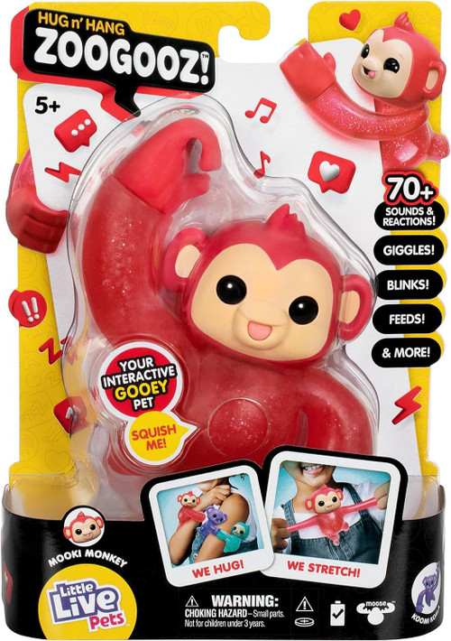 Little Live Pets Hug N Hang Zoogooz Gooey Pet Mookie Monkey Interactive  Figure 70 Sounds Reactions - Sings, Giggles, Blinks, Feeds More Moose Toys  - ToyWiz