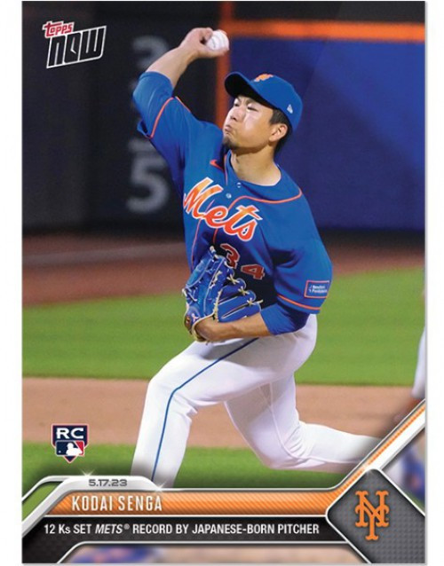 MLB New York Mets 2023 Topps Now Baseball Kodai Senga Exclusive #308  [Rookie Card, 12 Ks Set METS Record by Japanese Born Pitcher]