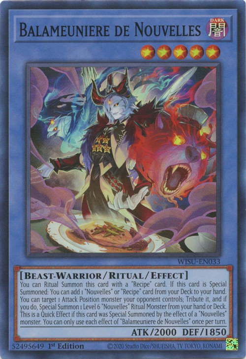 yugioh nouvelle cards Confiras de Nouvelles - WISU-EN030 Super Rare variation to centering Chef de Nouvelles | Card