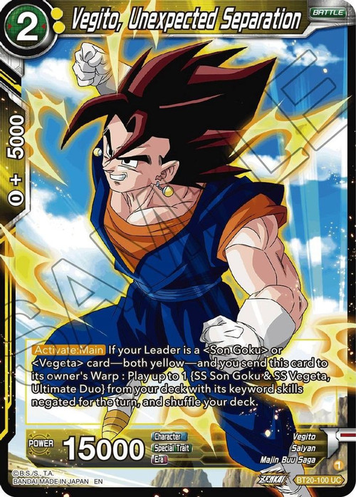 Dragon Ball Super Trading Card Game Power Absorbed Single Card Uncommon Vegito, Unexpected Separation BT20-100 - ToyWiz Dragon Ball Super Trading Card Game Power Absorbed Single Card Uncommon Vegito, Unexpected Separation BT20-100 - ToyWiz