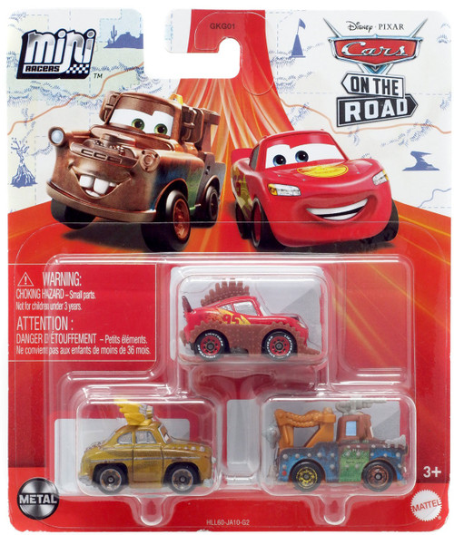 Disney / Pixar Cars On The Road Die Cast Metal Mini Racers Rumbler  Lightning McQueen, Chieftess & Rumbler Mater Car 3-Pack