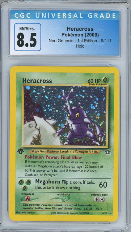 heracross pokemon card value 1st Edition Neo Genesis Single Rare Holo 6 CGC 8.5 NMMint constructed decks designed to cover the basics of the game Heracross — Neo Destiny (Pokémon)