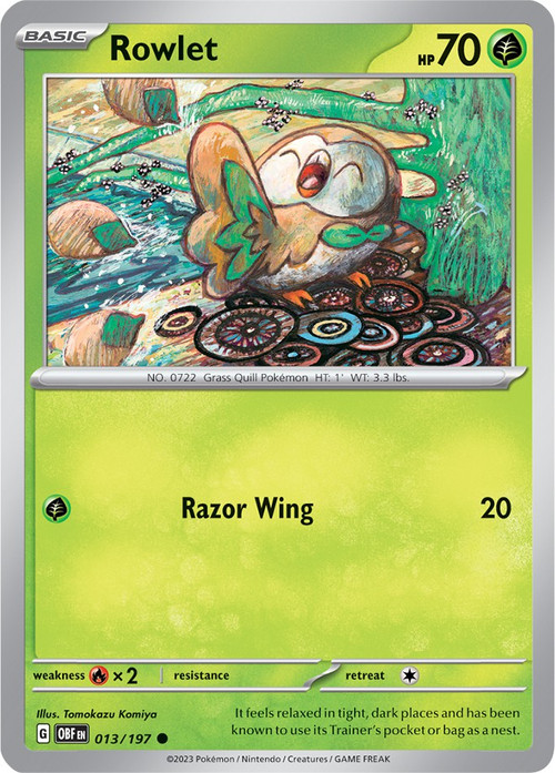 rowlet pokemon card | 2026 JAPANESE M3-NULLIFYING ZERO 082 | ART RARE Colorless Leafage (20) Weakness Fire 2 Resistance None None Retreat Cost Rowlet - 090/088 - ME03: