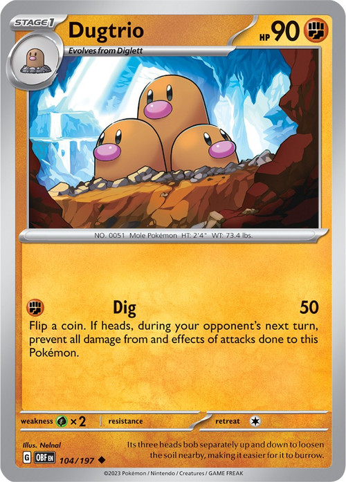 Dugtrio　ダグトリオ ★ シャドウレス　Shadowless　ウィザーズ Pokemon Trading Card Game Obsidian Flames Single Card Uncommon