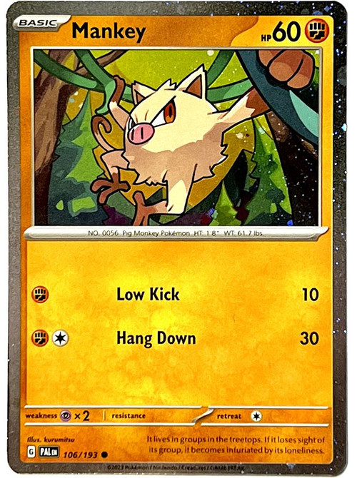 pokemon mankey card Jungle MP, 55/64 [F] Light Kick (10) ORIGINAL 1995 MANKEY Pokemon Card