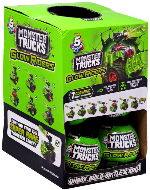 5 Surprise Monster Trucks Series 2 Glow Riders Mystery Box 12 Packs ...