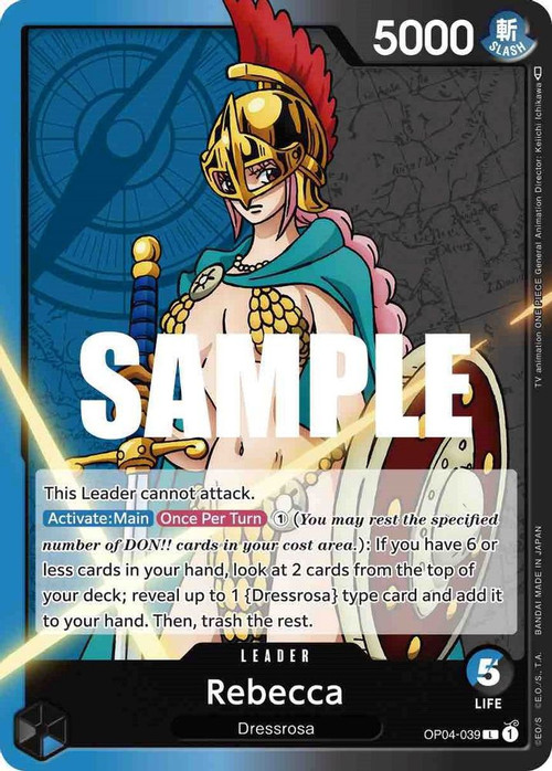 One Piece Trading Card Game Kingdoms of Intrigue Single Card Leader Rebecca OP04-039 - ToyWiz One Piece Trading Card Game Kingdoms of Intrigue Single Card Leader Rebecca OP04-039 - ToyWiz