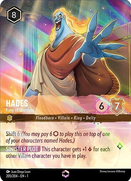 Disney Lorcana Trading Card Game The First Chapter Single Card Enchanted Hades - King of Olympus 205 Alternate Art - ToyWiz Disney Lorcana Trading Card Game The First Chapter Single Card Enchanted Hades - King of Olympus 205 Alternate Art - ToyWiz