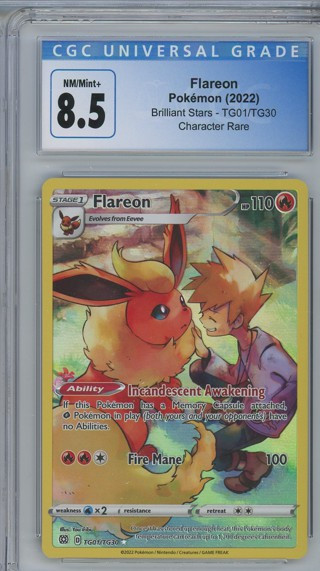 Pokemon Brilliant Stars Flareon Character Rare Graded Card TG01 CGC 8.5  Wizards of the Coast - ToyWiz