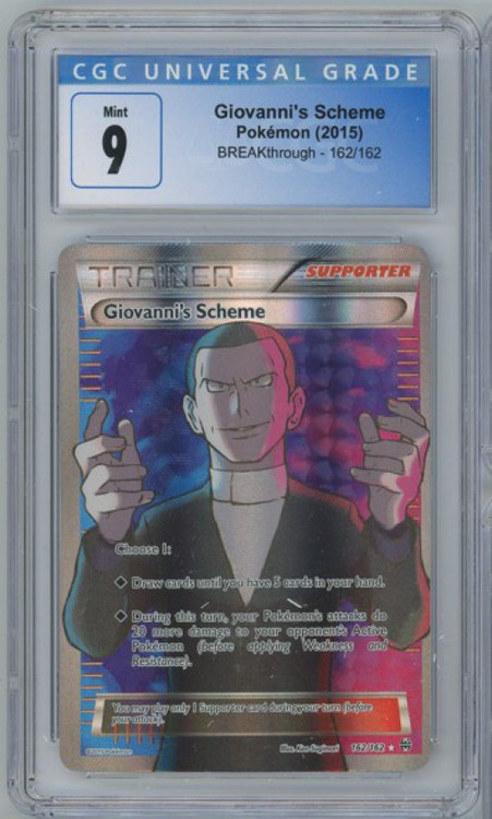 Pokemon BREAKthrough Giovannis Scheme Alternate Art Graded Card 162 CGC 9 Wizards of the Coast - ToyWiz Pokemon BREAKthrough Giovannis Scheme Alternate Art Graded Card 162 CGC 9 Wizards of the Coast - ToyWiz