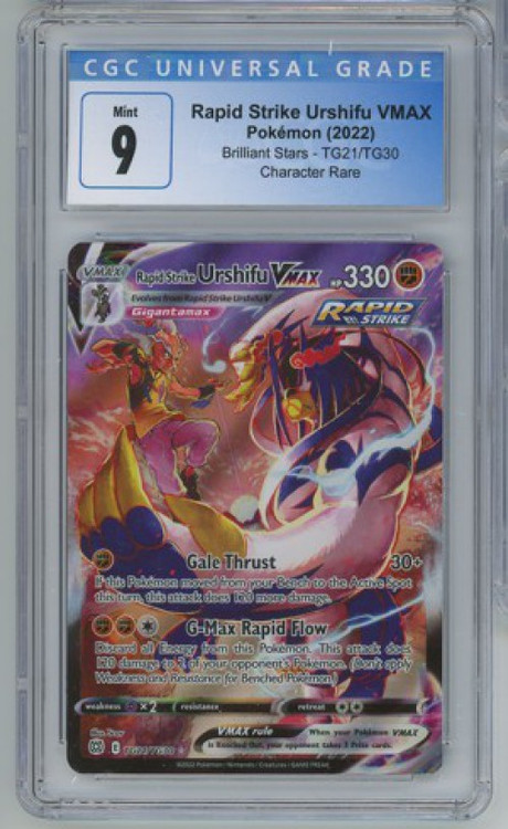 urshifu vmax pokemon card price Brilliant Stars Rapid Strike Alternate Art Graded TG21 CGC 9 Wizards of the Coast Celebrate the incredible history of the TCG hobby by adding this Single Strike Urshifu VMAX 2022 Pokemon Brilliant Stars Trainer Gallery Ultra Rare #TG19 PSA Authenticated 10 Card to your vault Rapid Strike Urshifu VMAX #TG30