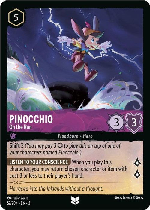 pinocchio lorcana card Talktative Puppet 58/204 Character Strength0 Willpower5 Lore Value2 Rarity Disney Lorcana Trading Card Game