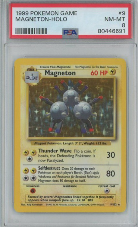 Pokemon Base Set Magneton Rare Holo Graded Card 9 Shadowed PSA 8