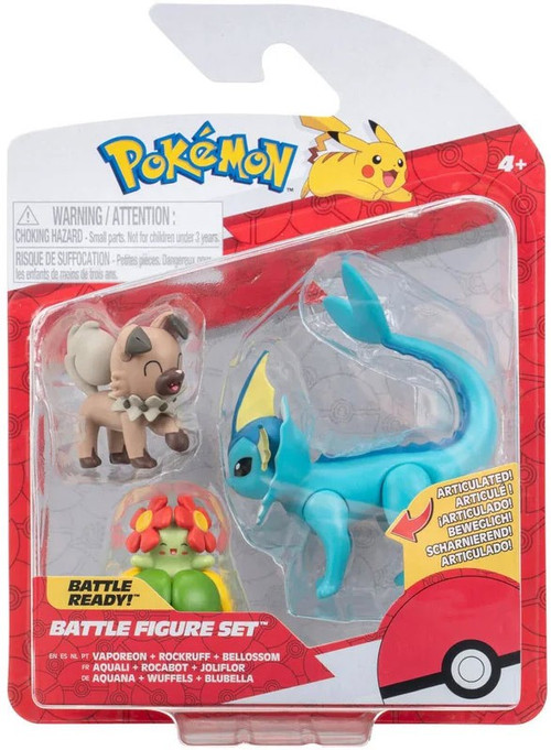 Jazwares Pokemon Battle Figure Set 3-Pack (Rockruff, Bellossom, Vaporeon)