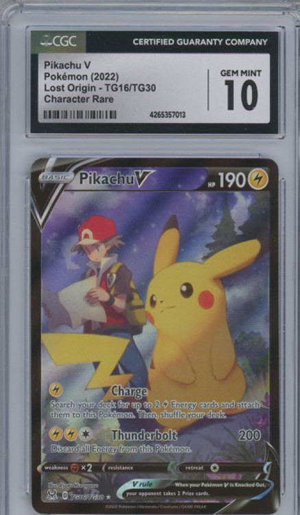 Pokemon Lost Origin Pikachu V Character Rare Graded Card TG16 CGC 10  Wizards of the Coast - ToyWiz