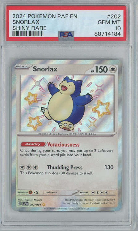 Pokemon Trading Card Game Paldean Fates Single Card Baby Shiny Snorlax 202  PSA Gem Mint 10 - ToyWiz