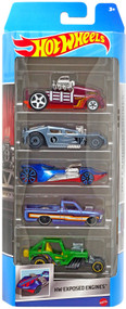 Hot Wheels HW Exposed Engines Custom '72 Chevy LUV, Crate Racer, '42 Willys MB Jeep, Lethal Diesel & Twin Mill Die Cast Car 5-Pack