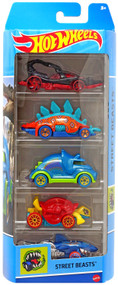 Hot Wheels Street Beasts Scorpedo, Motosaurus, Tricera-Truck, Turtoshell & Sharkruiser Die Cast Car 5-Pack