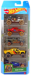 Hot Wheels Mud Studs Baja Bone Shaker, Blade Raider, Chevy Silverado Off Road, Sandblaster & Terrain Storm Die Cast Car 5-Pack