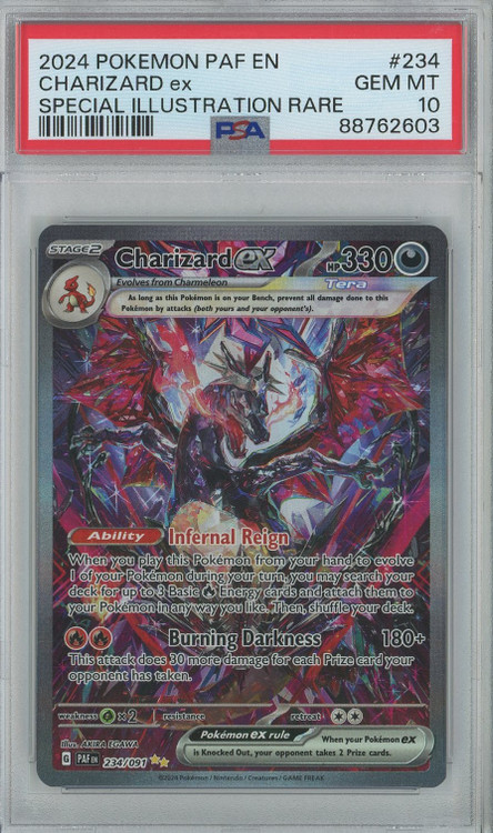 charizard pokemon card paldean fates Trading Game Single Card Special Illustration Rare ex 234 PSA Gem Mint 10 Protected in magnetic acrylic case and featuring a striking image of the captivating character Opened Paldean Fates Charizard EX