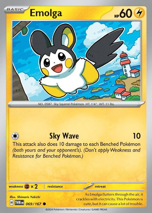 Pokemon Trading Card Game Twilight Masquerade Single Card Common Emolga 69 - ToyWiz Pokemon Trading Card Game Twilight Masquerade Single Card Common Emolga 69 - ToyWiz