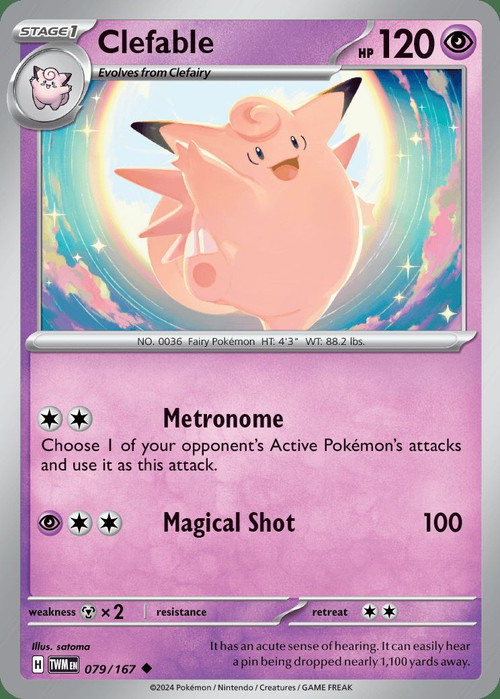pokemon clefable card - 036/165 - Pokemon 151 - Reverse Foil Colorless Magical Shot (80) Weakness Metal ×2 Resistance None None Retreat Cost Pokemon Trading Card Game Sun