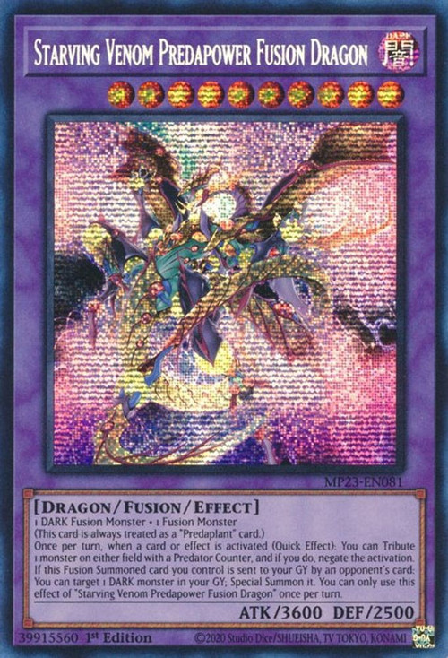 YuGiOh Trading Card Game 25th Anniversary Tin Dueling Heroes Single Card  Prismatic Secret Rare Starving Venom Predapower Fusion Dragon MP23-EN081 -  ToyWiz