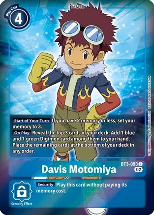 davis digimon card Game - BT-12 - Across Time - Motomiya - (Rare) place this card in your battle area Hey Fellow Tamers, need some