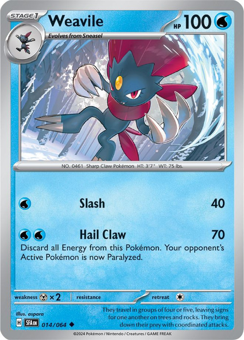 pokemon card weavile Pokmon TCG: Mega EvolutionPhantasmal Flames Triple Pack (1 Foil Promo & 3 Booster Packs) : Toys & Games Paldean Fates Singles Weavile 134/193 - Paldea Evolved