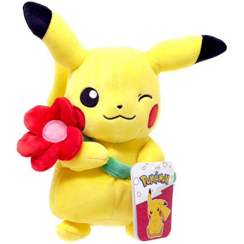 Pokemon Valentines Pikachu Exclusive 8 Plush Red Flower Jazwares