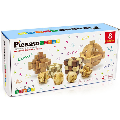 Picasso Tiles 8 Wooden Interlocking Puzzles Set - ToyWiz