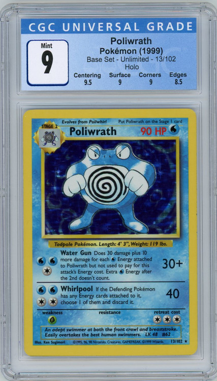 Pokemon Base Set Single Card Holo Rare Poliwrath 13 1998 CGC 9.0 - ToyWiz