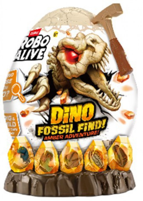 ROBO ALIVE – Fossil Find Amber Adventure – Triceratops – Fouille Archéologique Avec Slime Magma Phosphorescent – Dès 3 Ans