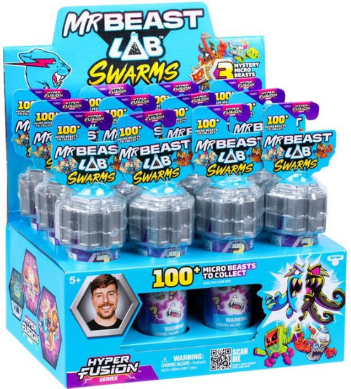 MRBEAST LAB Swarms Hyper Fusion Mega Pack: 14 Microbestias, 14 Pegatinas Y 4 Tapas De Fusión, Colecciona Más De 100 Enjambres únicos