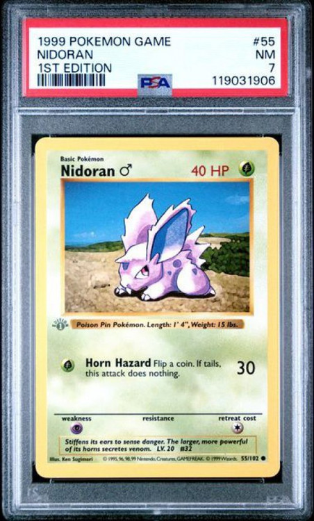 Pokemon Trading Card Game Base Set Single Card Common Nidoran Male 55 1st  Edition, Grey Stamp PSA 7 - ToyWiz