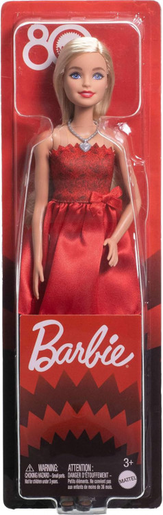 barbie with red dress Fashionistas Doll #221 Natural Black Hair, & Accessories, 65th Anniversary ready in a glittery gown accentuated by bow Barbie Ruby Red Doll Mattel