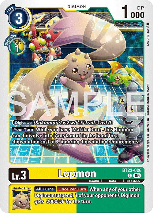 Digimon Trading Card Game Hackers Slumber Single Card Common Lopmon  BT23-026 - ToyWiz